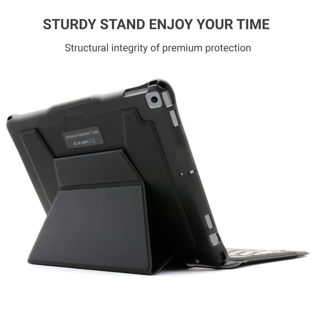 Smart Slim Detachable Bluetooth Keyboard Leather Cover Folio with Pencil Holder Black