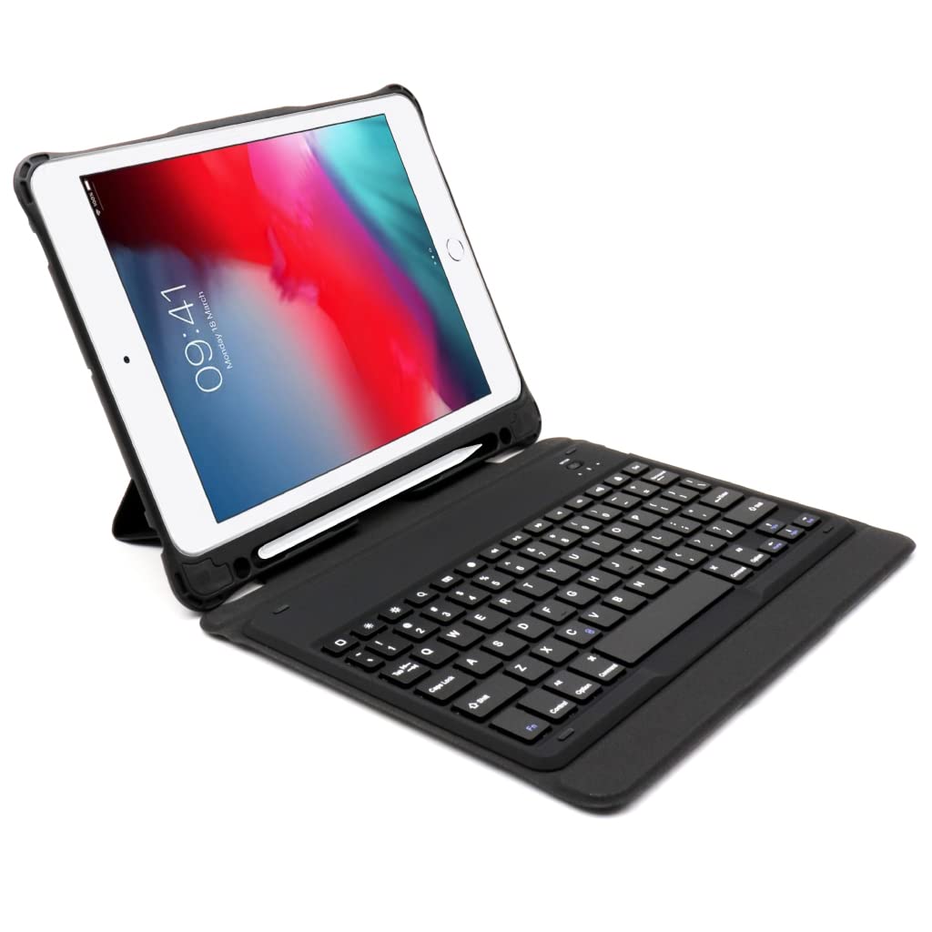 Smart Slim Detachable Bluetooth Keyboard Leather Cover Folio with Pencil Holder Black